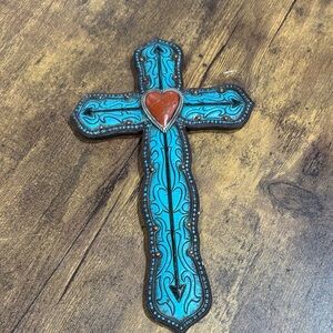 Turquoise and Brown Decorative Cross with Heart